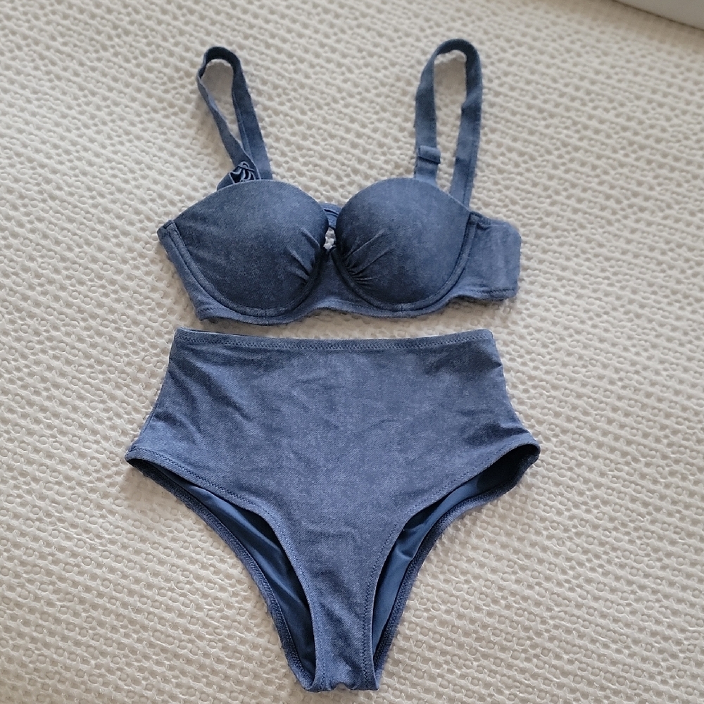 aerie High-Waist Bikini Bottoms in Faded Blue